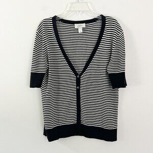 ann taylor LOFT // black white 3/4 sleeve striped cardigan sweater M